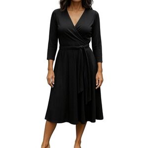 Lauren Ralph Lauren Black Wrap-Front Jersey Midi Dress Size XL